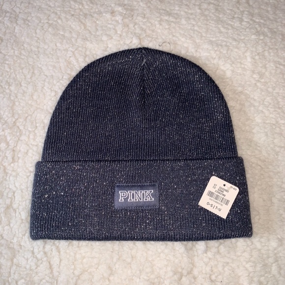 🔥VS PINK Sparkle Shimmer Beanie Hat Blue Jay - Picture 2 of 7